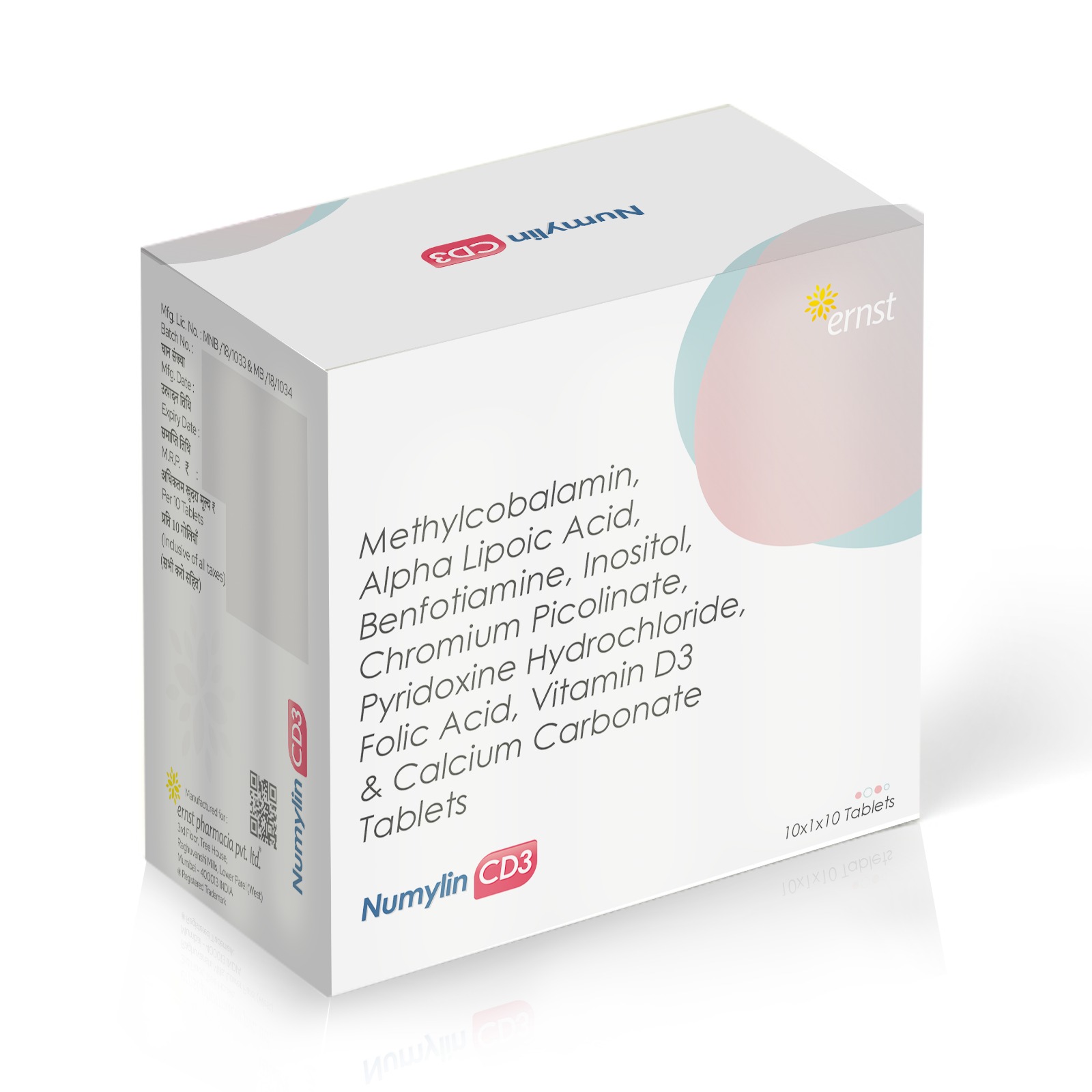 Methylcobalamin, Alpha Lipoic Acid, Benfotiamine, Inositol, Chromium Picolinate, Pyridoxine HCl, Folic Acid, Vitamin D3 & Calcium Carbonate Tablets - NUMYLIN CD3 Tablets