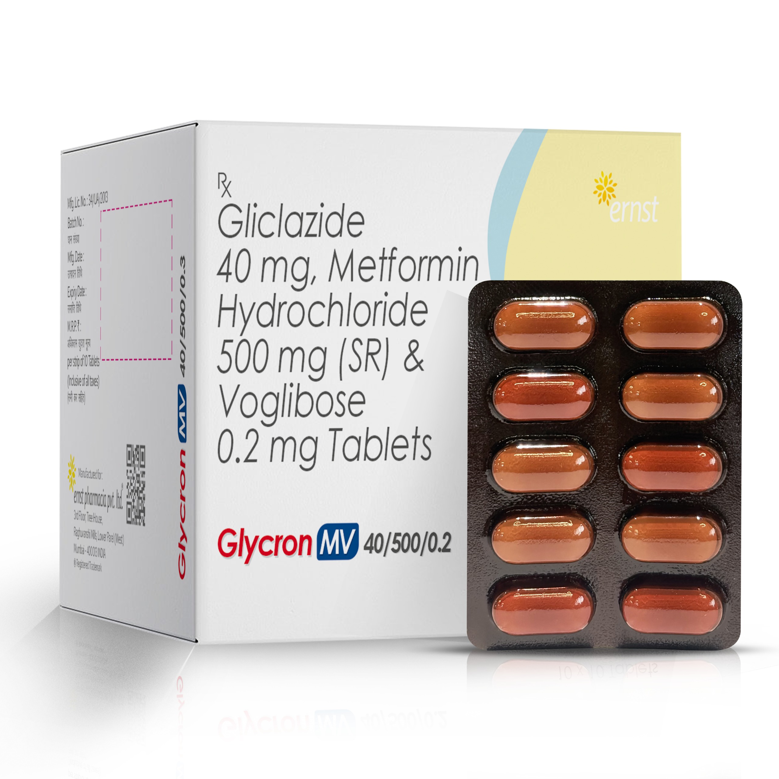 Gliclazide 40 mg, Metformin HCl 500 mg SR & Voglibose 0.2 mg Tablets