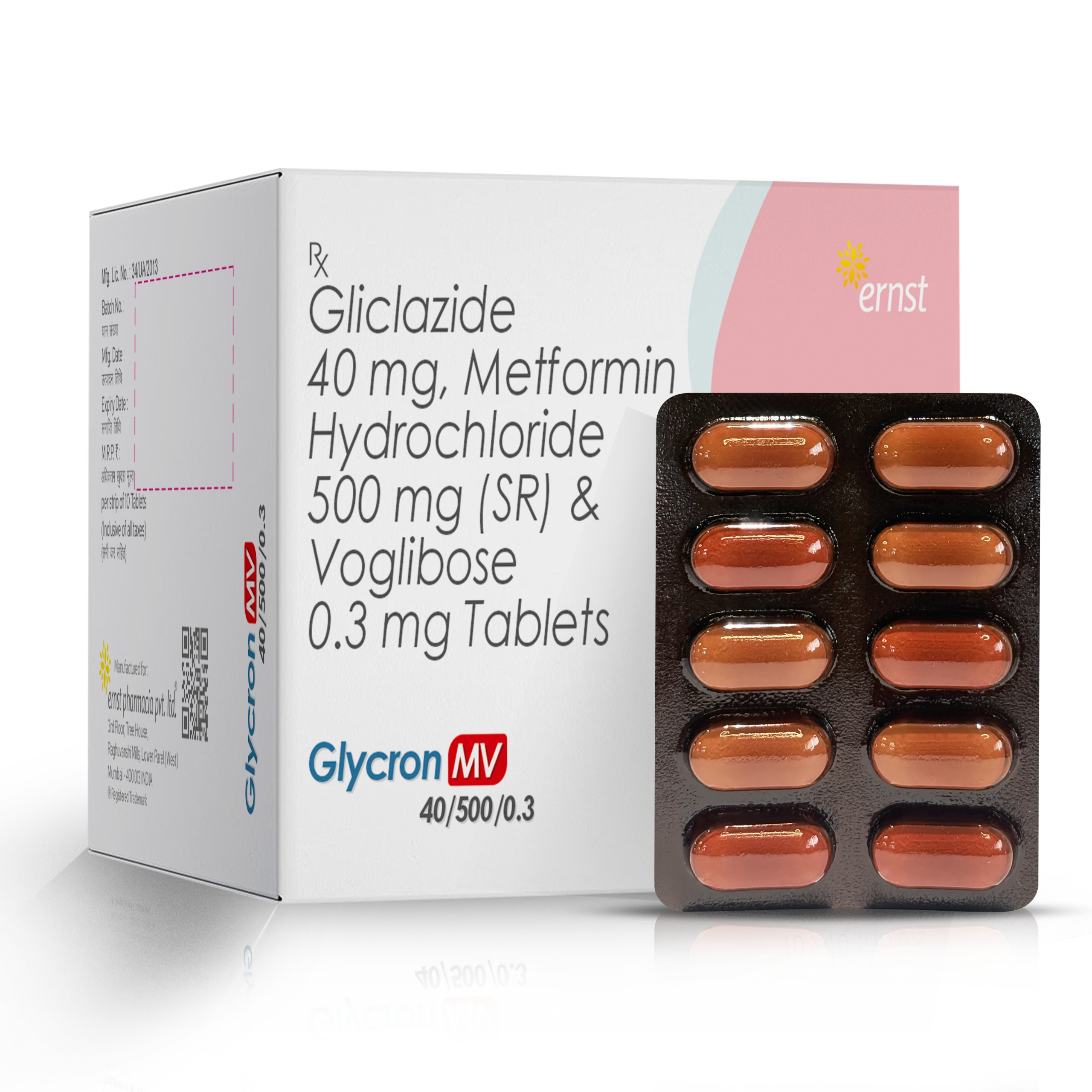 Gliclazide 40 mg, Metformin HCl 500 mg SR & Voglibose 0.3 mg Tablets