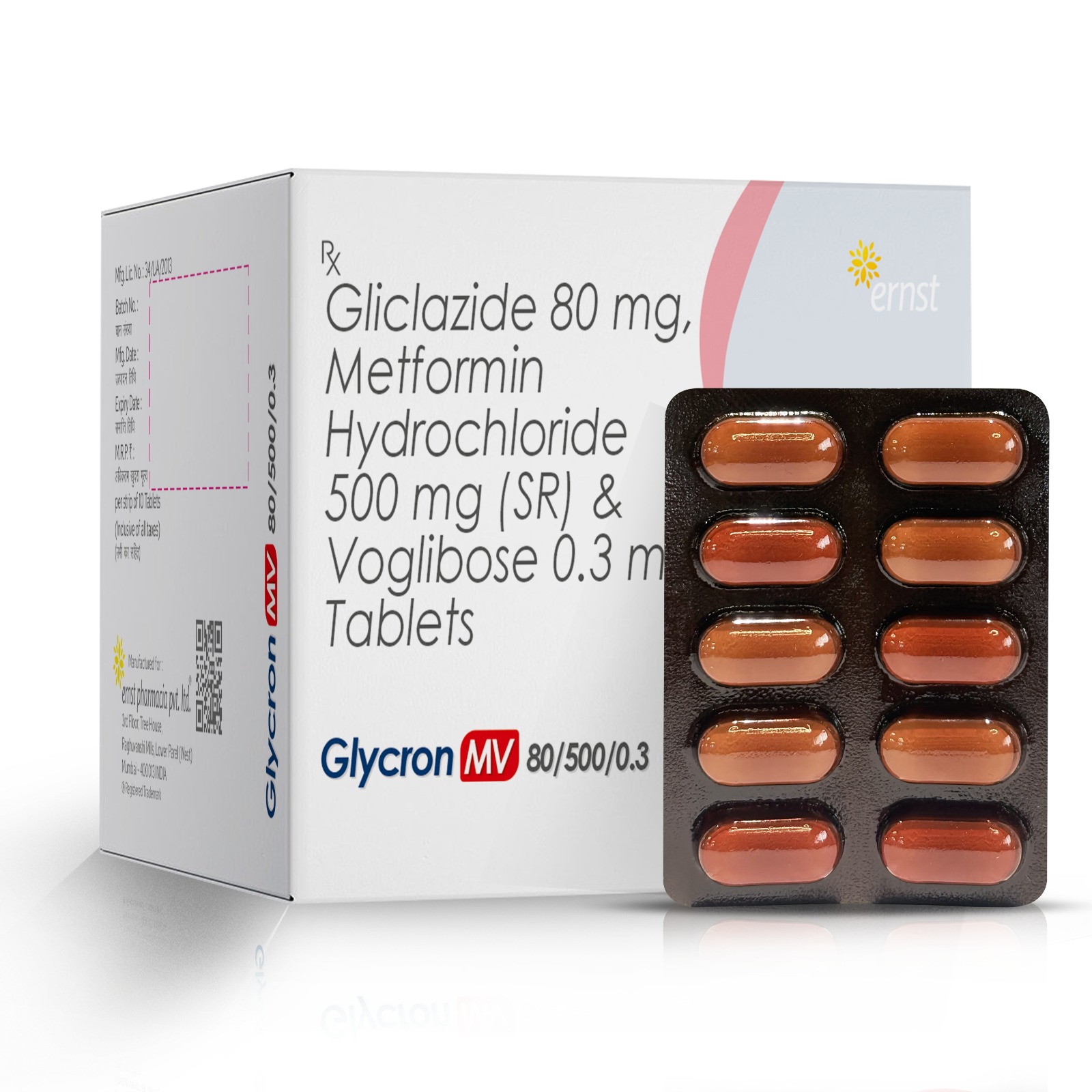 Gliclazide 80 mg, Metformin Hydrochloride 500 mg SR & Voglibose 0.3 mg Tablet