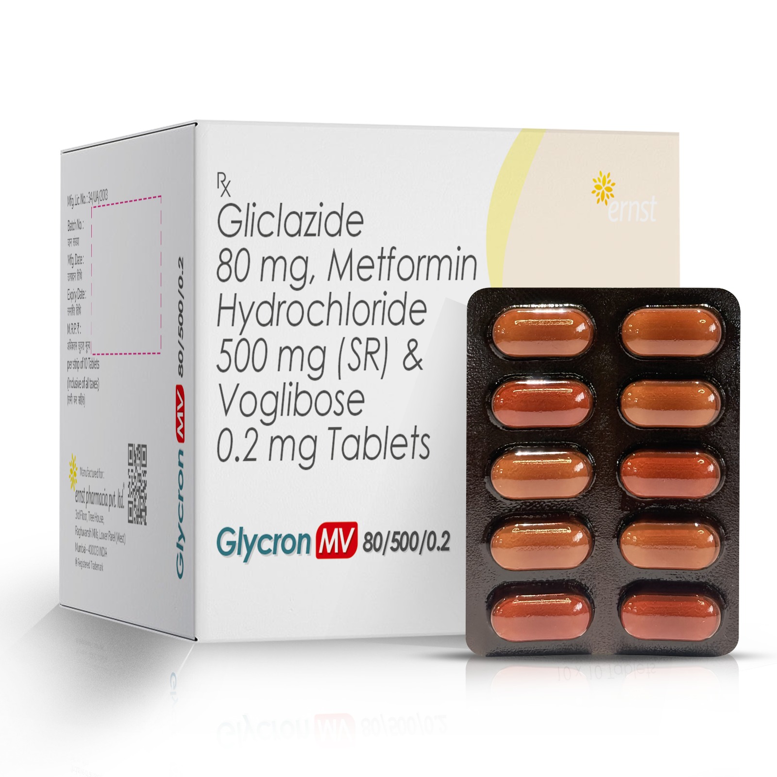Gliclazide 80 mg + Metformin 500 mg + Voglibose 0.2 mg Tablets