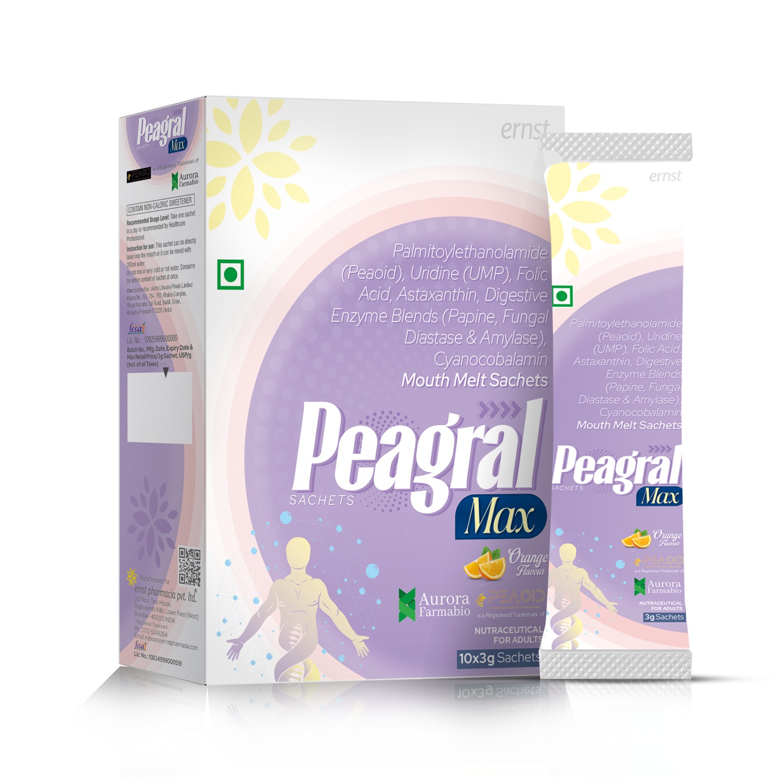 Palmitoylethanolamide PEA, Uridine UMP, Folic Acid, Astaxanthin, Papain, Fungal Diastase, Amylase & Cyanocobalamin Mouth Melt Sachets