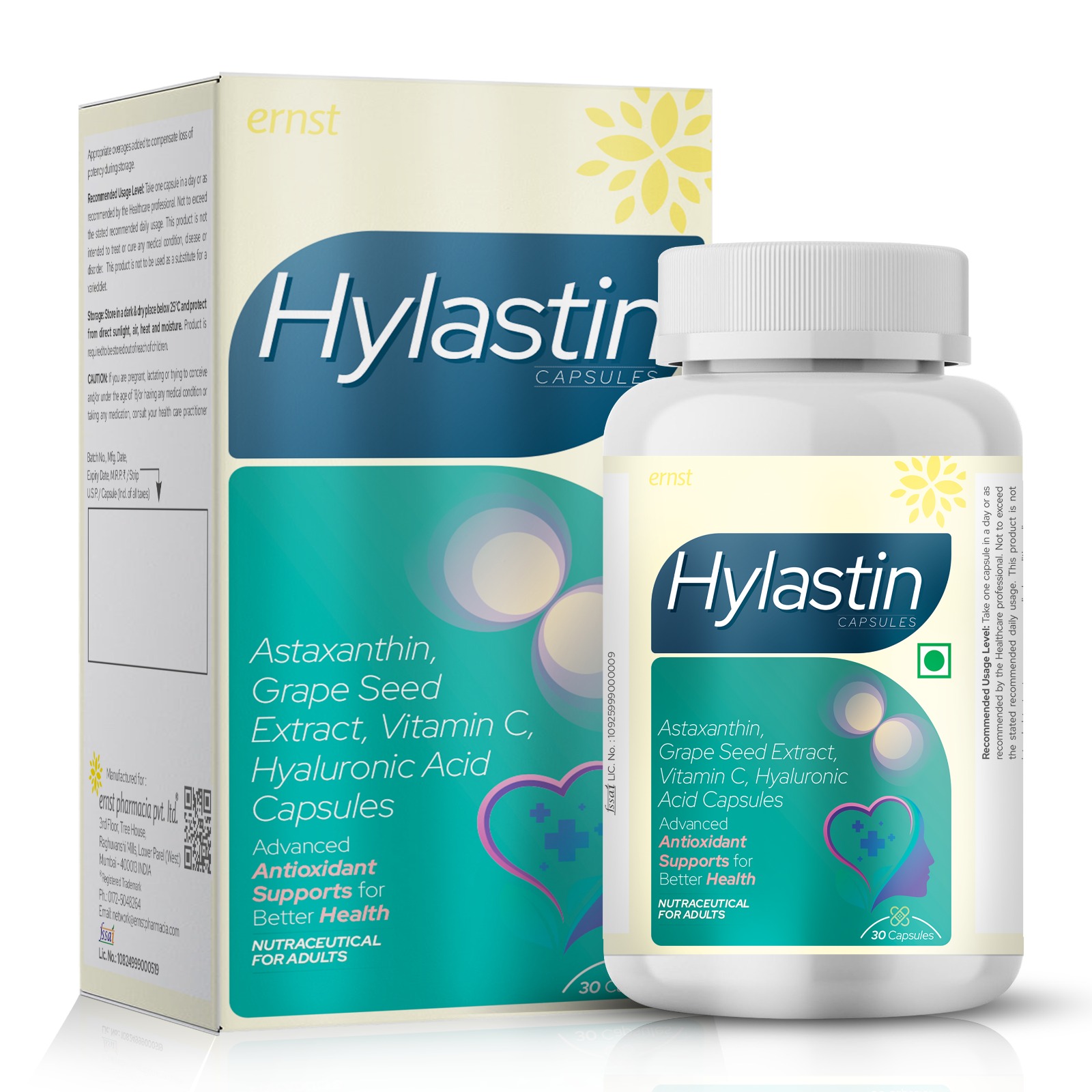 Astaxanthin, Grape Seed Extract, Vitamin C, Hyaluronic Acid Capsules