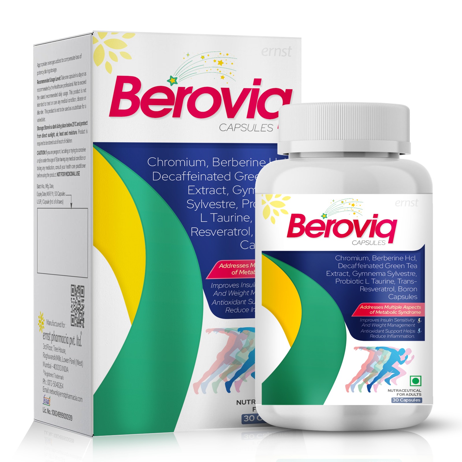 Chromium Berberine HCl Decaffeinated Green Tea Extract Gymnema Sylvestre Probiotic L-Taurine Trans-Resveratrol & Boron Capsules