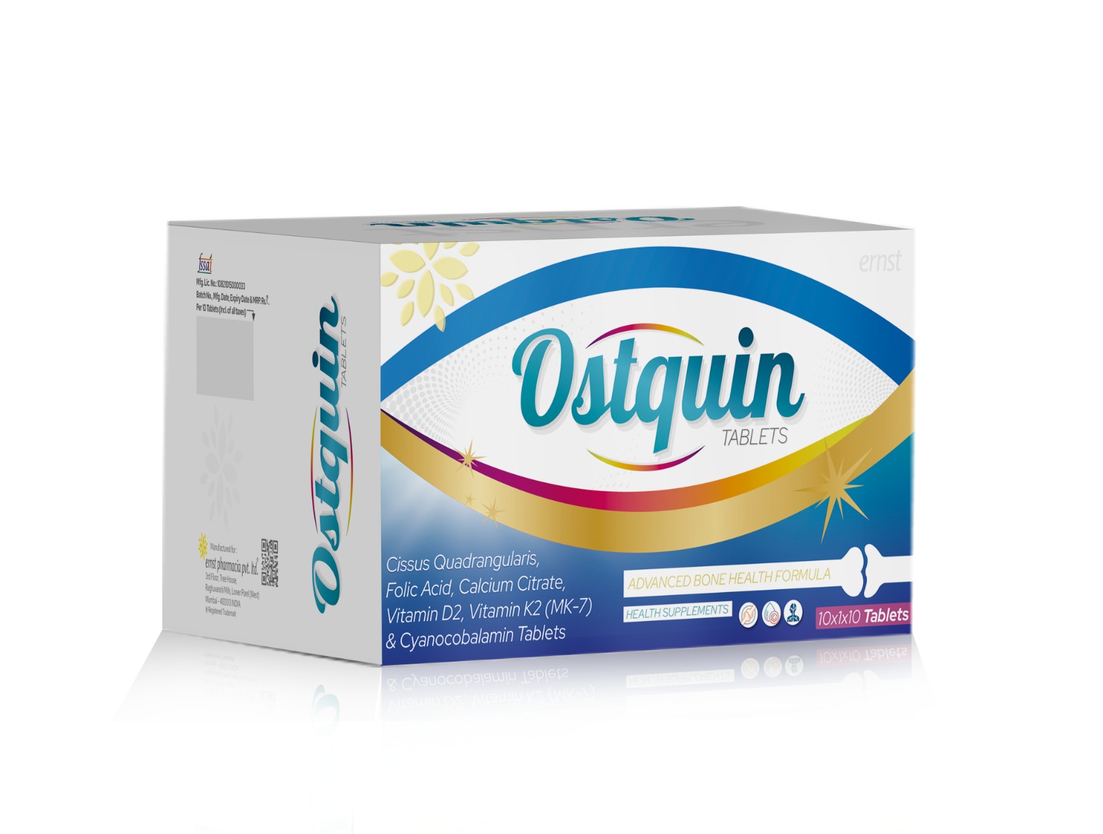 Cissus Quadrangularis, Folic Acid, Calcium Citrate, Vitamin D2, Vitamin K2 MK-7 & Cyanocobalamin Tablets - OSTQUIN TABLETS - Ernst Pharmacia