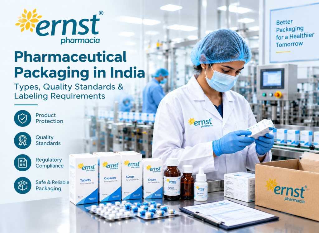 Pharmaceutical packaging in India with Ernst Pharmacia branding